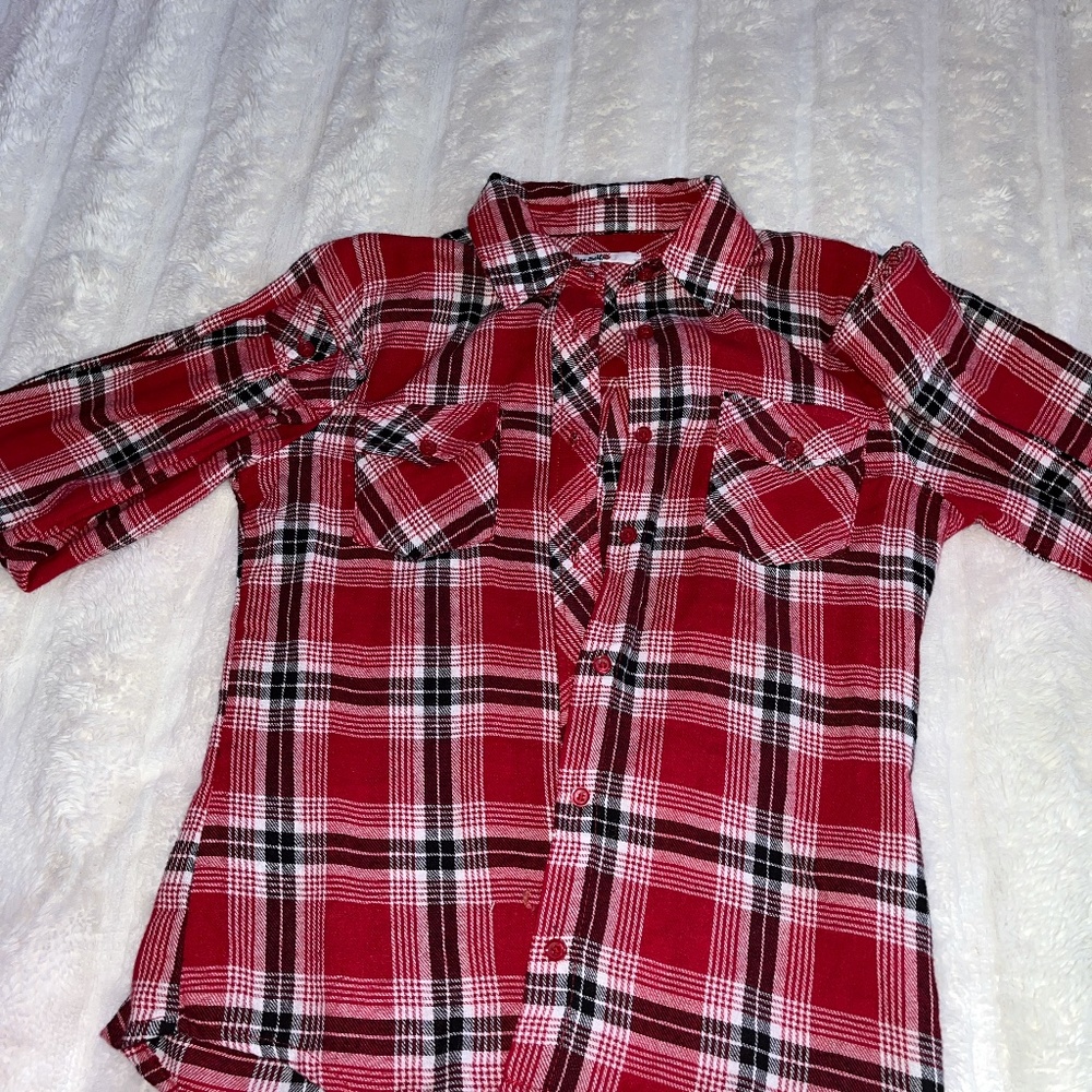 BUTTON UP, RED,WHITE,AND BLACK